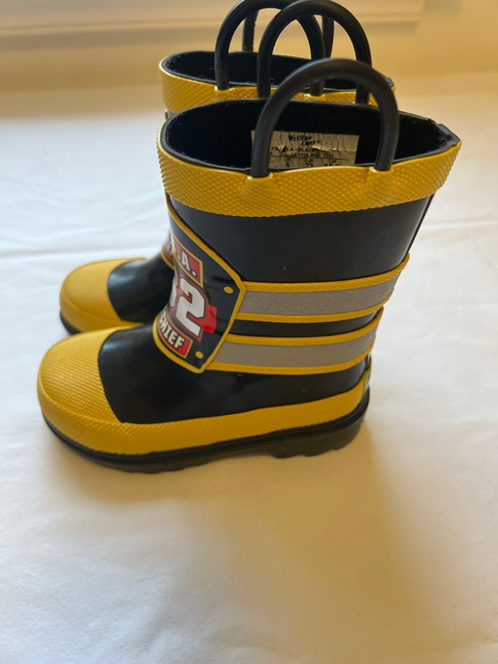 KIDS Fire Department .U.S.A. RAIN BOOT - BLACK -Western Chief - Like New - Sz 7